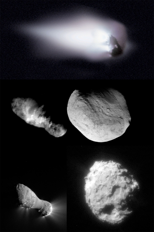 Les noyaux des comètes 1P Halley, 19P Borrelly, 9P Tempel, 103P Hartley et 81P Wild.